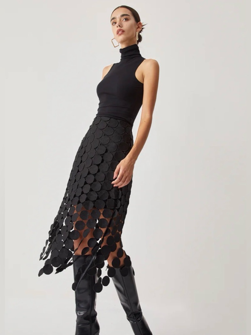 Commense Laser Cut Multi Circle Double Layered Skirt